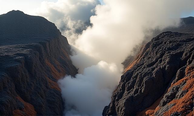 Paysage volcanique d'Auvergne avec activité géothermique et formation
